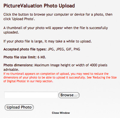 PictureValuation Photo Upload Window